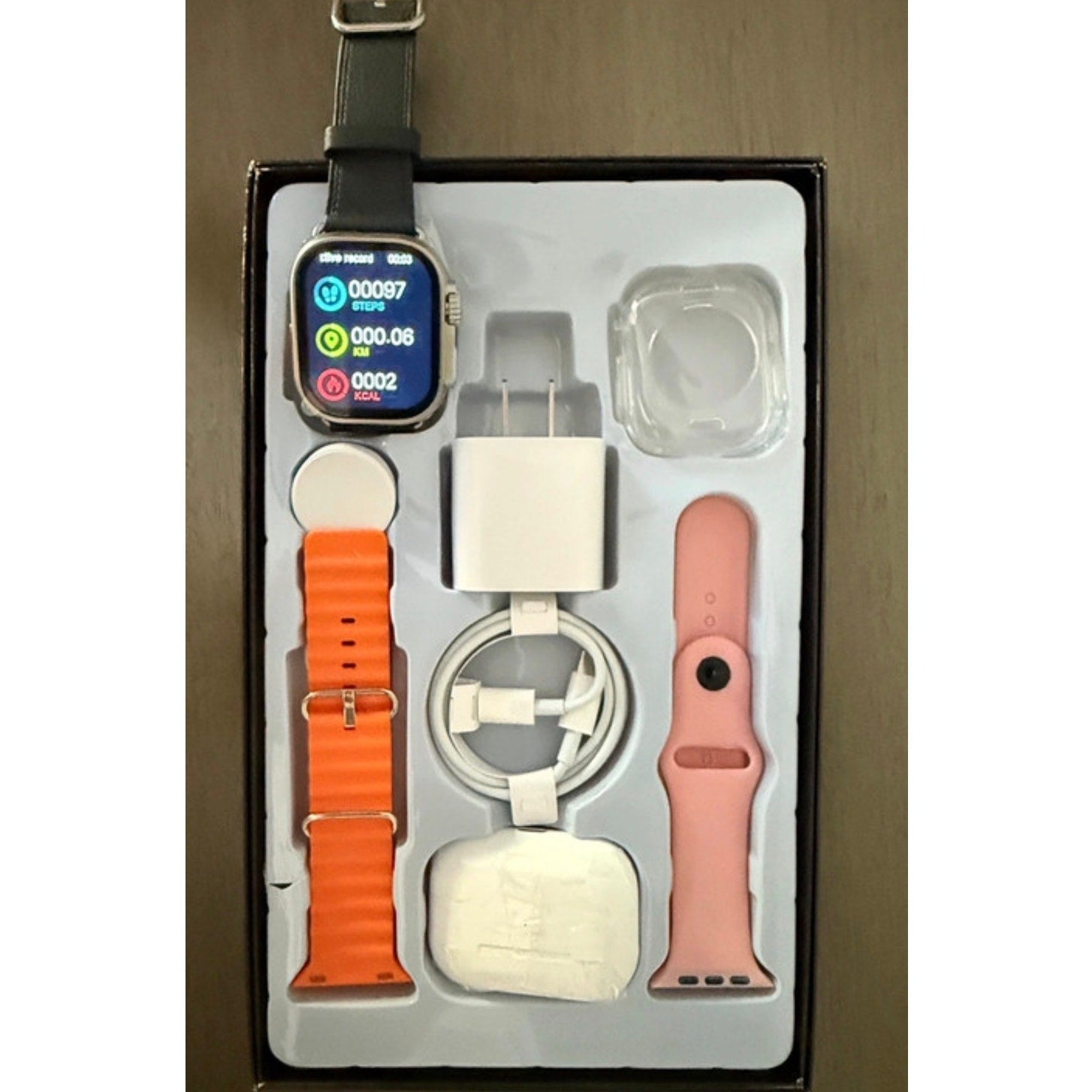 Y-9 Smartwatch Bundle Wireless Earbuds, Cover, Data Cable, Charger & 3 Bands NEW