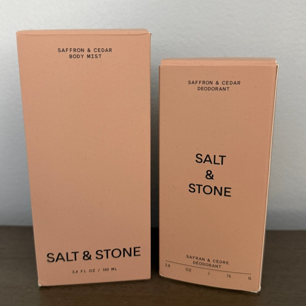 Salt & Stone Saffron & Cedar Body Mist + Deodorant Set Brand New in Box