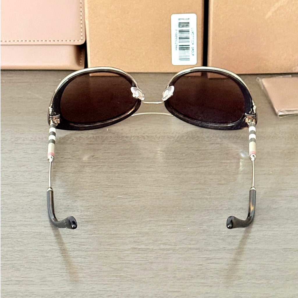 Burberry BE4251Q Full Gold Rim Round Sunglasses Dark Havana Brown Gradient Lens