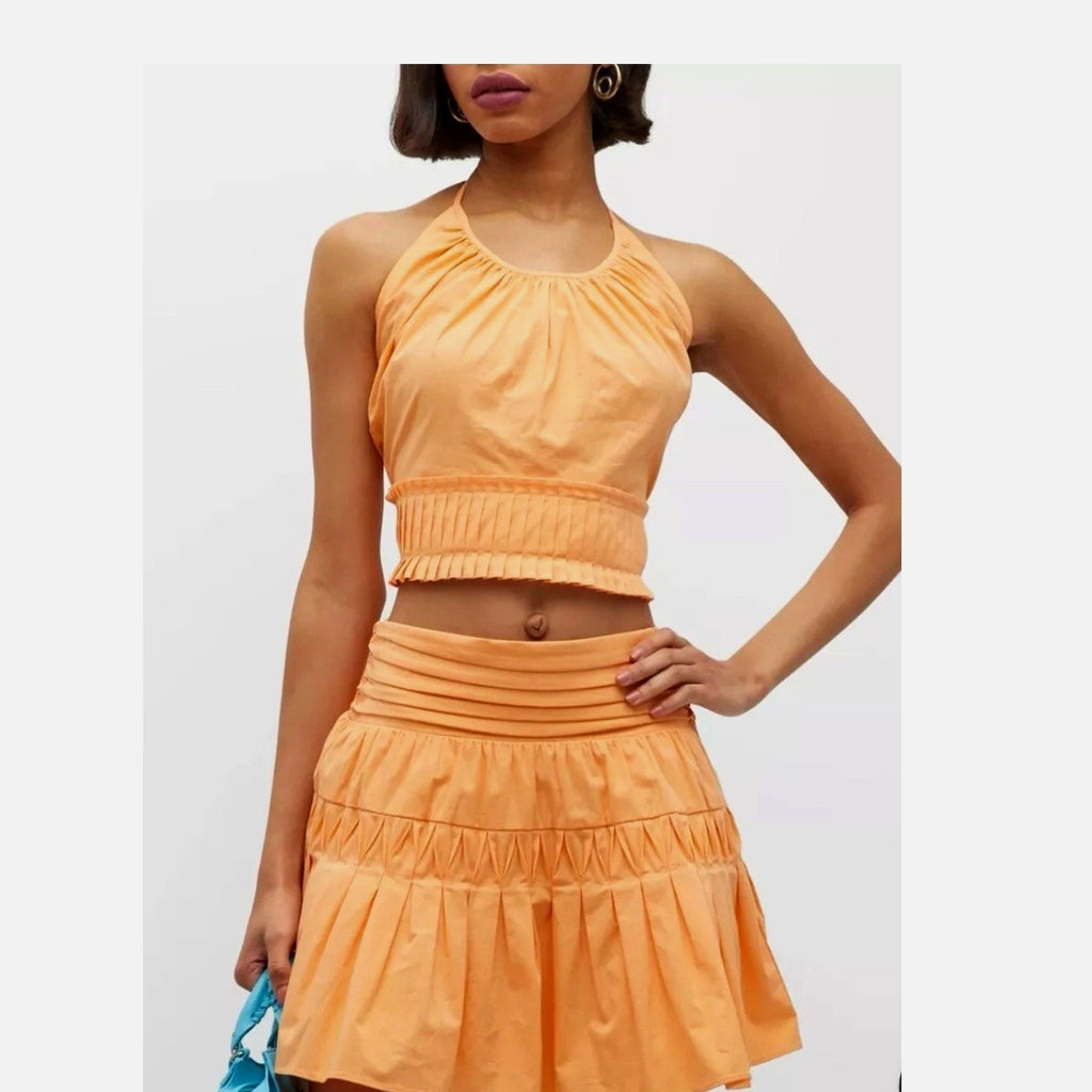 Ramy Brook Charlie Halter Top Size Small Tropical Peach Pleated Hem Retail $245