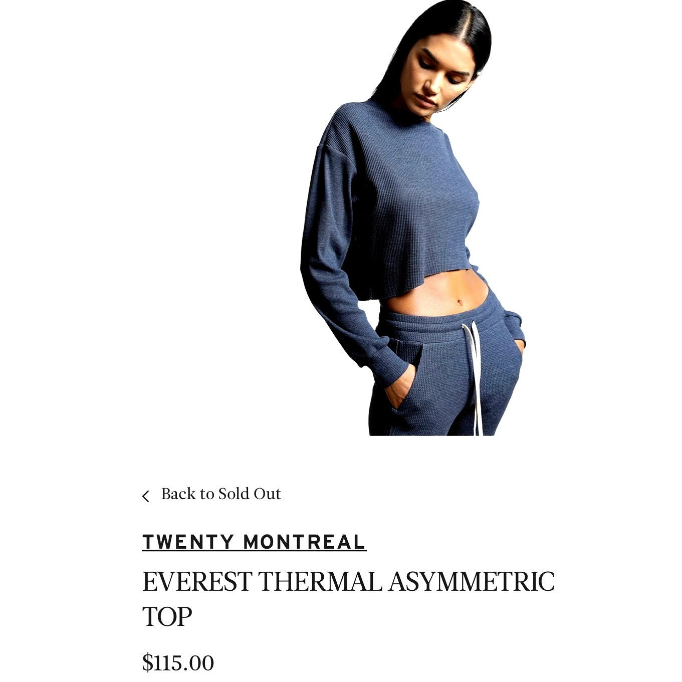 Twenty Montreal Everest Thermal Asymmetrical Crop Top Blue Obsidian Sz Small NWT