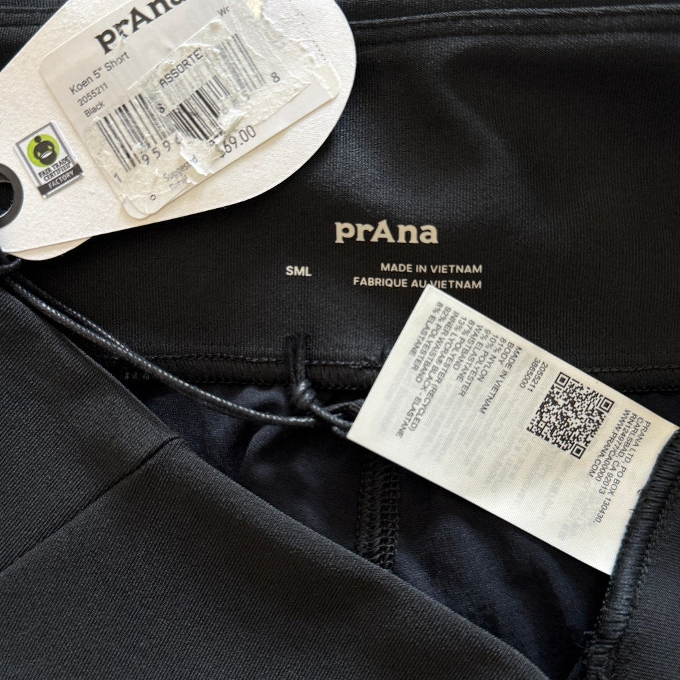 Women's Prana Koen Sz Small 5" Short Black Lightweight Hiking Activewear NWT