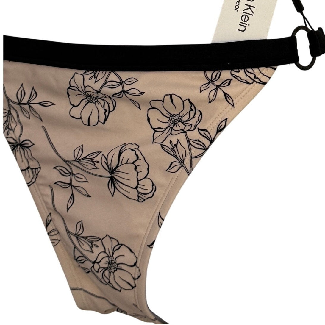 Calvin Klein Women's Logo Ring Printed Bikini Bottoms Swimsuit Black Size M New