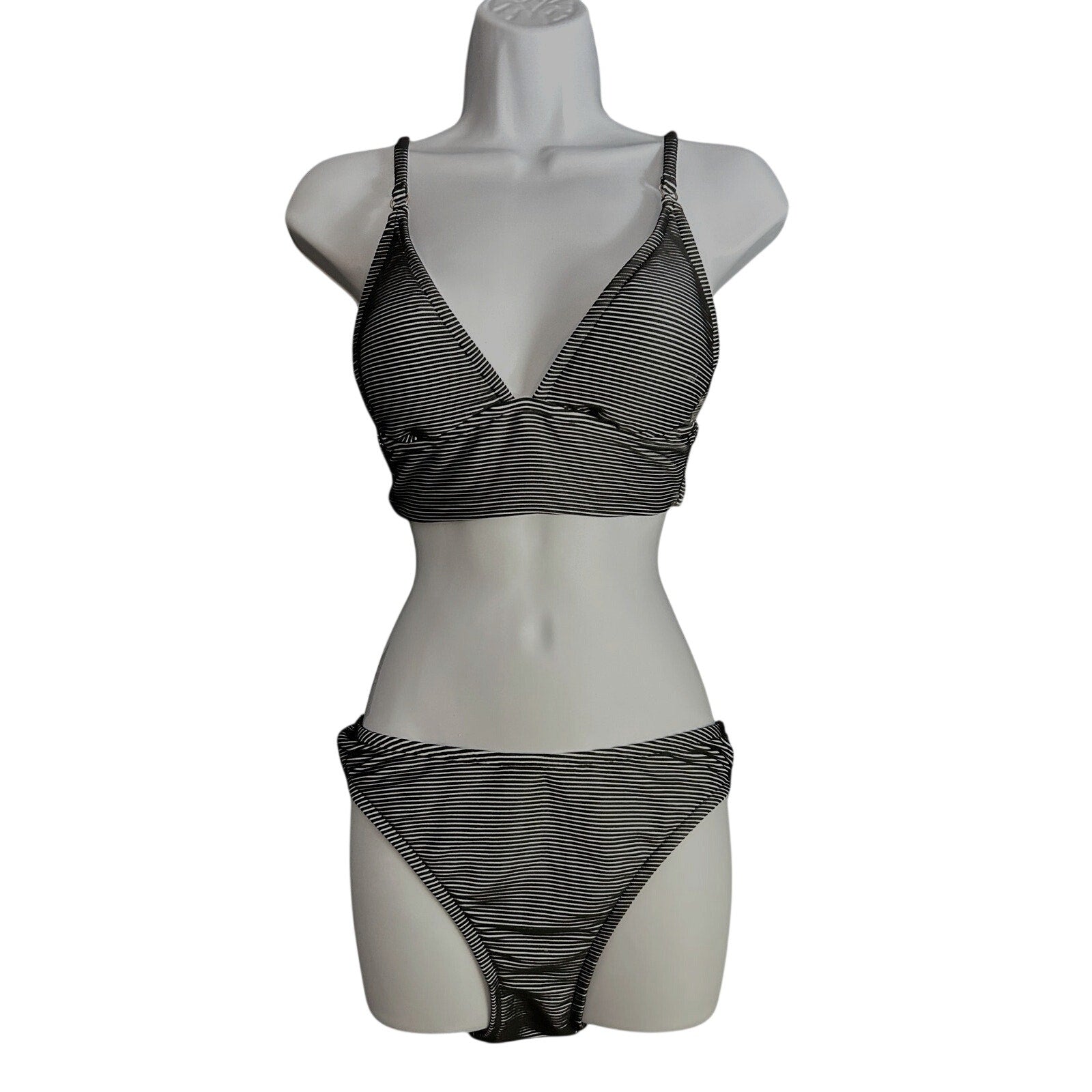 Shade & Shore Striped Textured Bikini -Top Med /Bottom Large -Black & White NWOT