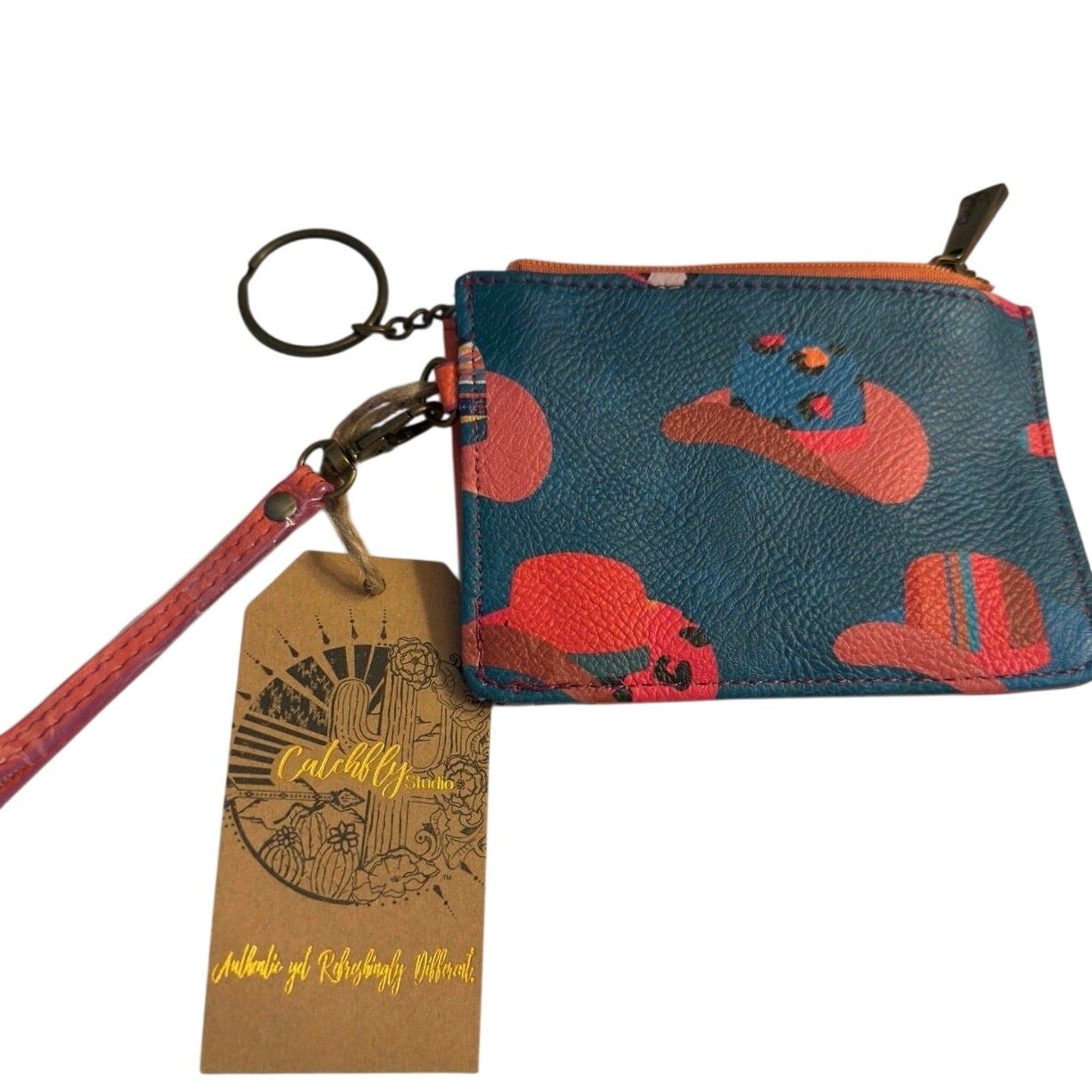 Catchfly Ladies Turquoise/Pink Stars & Cowgirl Hats Mini Wallet w/Wristlet NEW