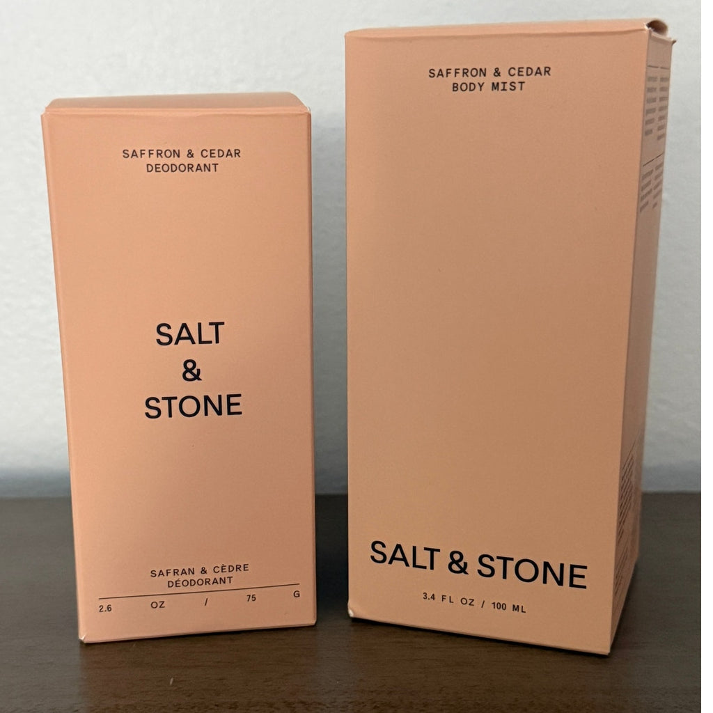 Salt & Stone Saffron & Cedar Body Mist + Deodorant Set Brand New in Box