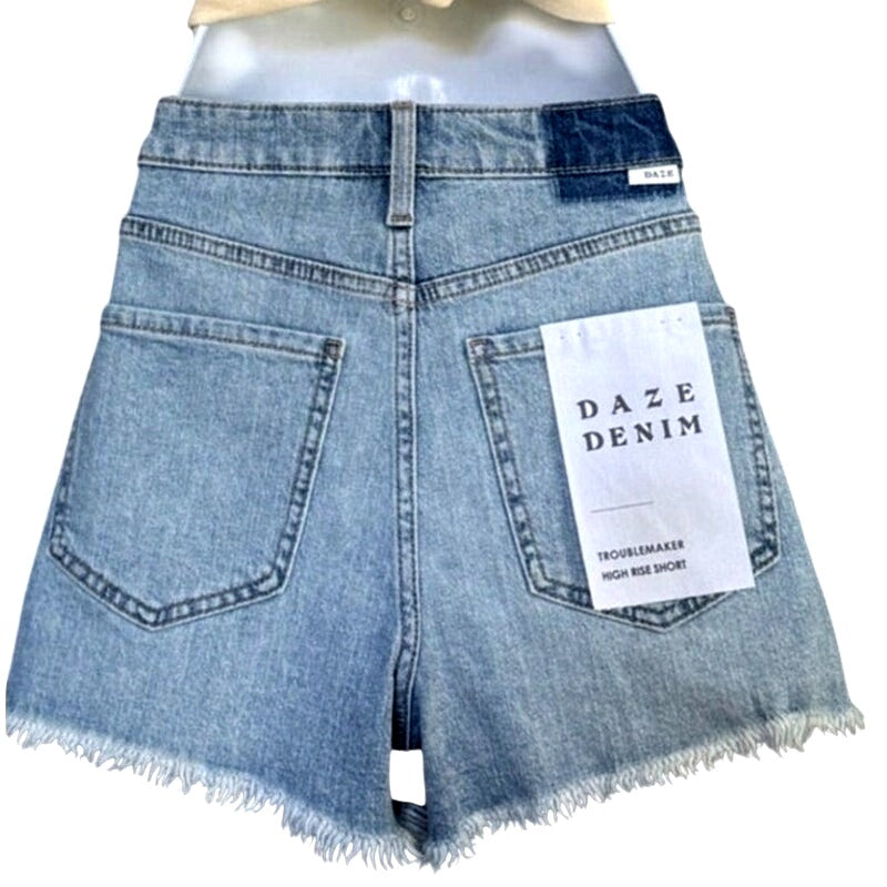 DAZE Troublemaker Shift Front High Rise Raw Hem Organic Cotton Sz 26 NWT