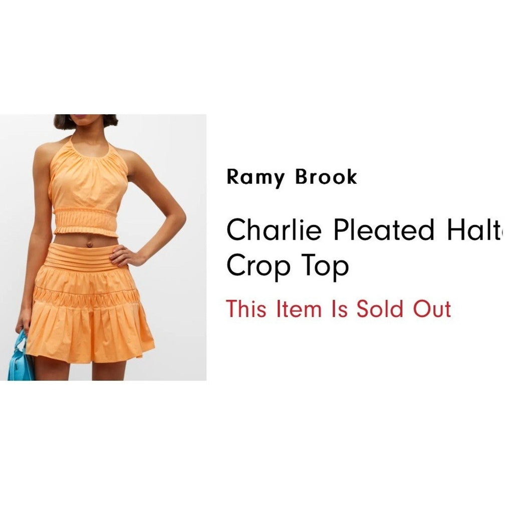 Ramy Brook Charlie Halter Top Size Small Tropical Peach Pleated Hem Retail $245