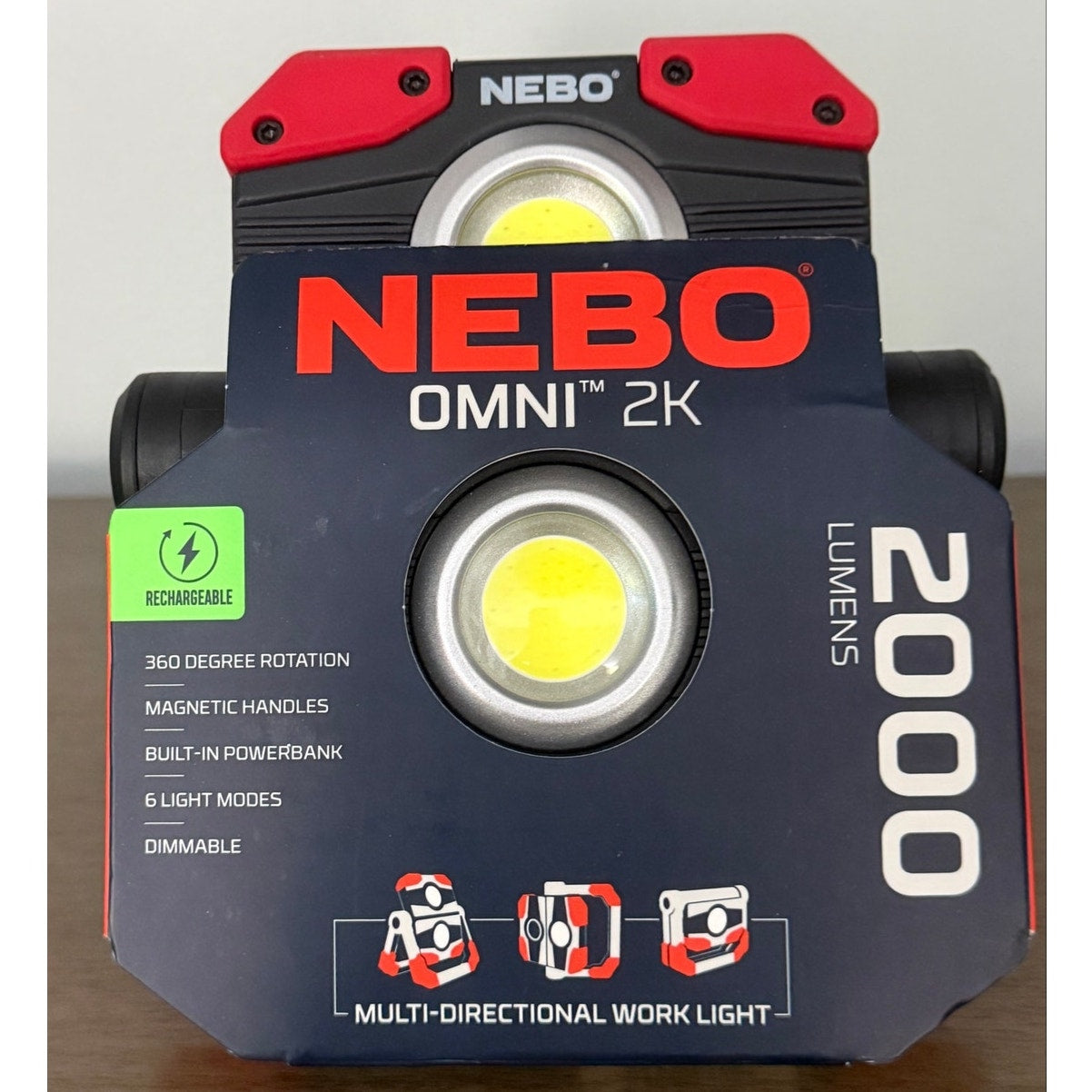 NEBO Omni 2000 Lumen COB LED Black Rechargeable Handheld Work Light NEW