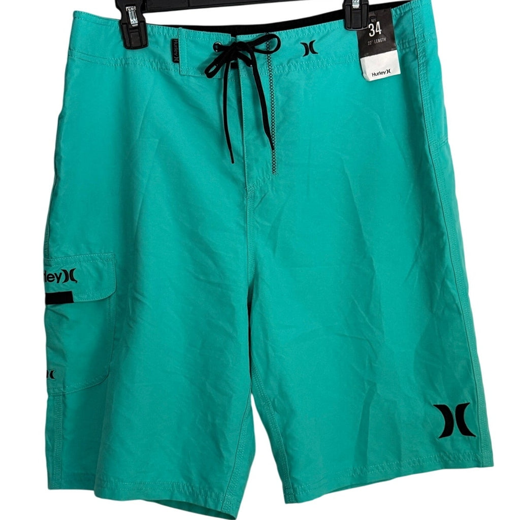 Hurley Phantom Board Shorts 34 Turquoise Stretch Surf Swim Trunks Pockets NWT