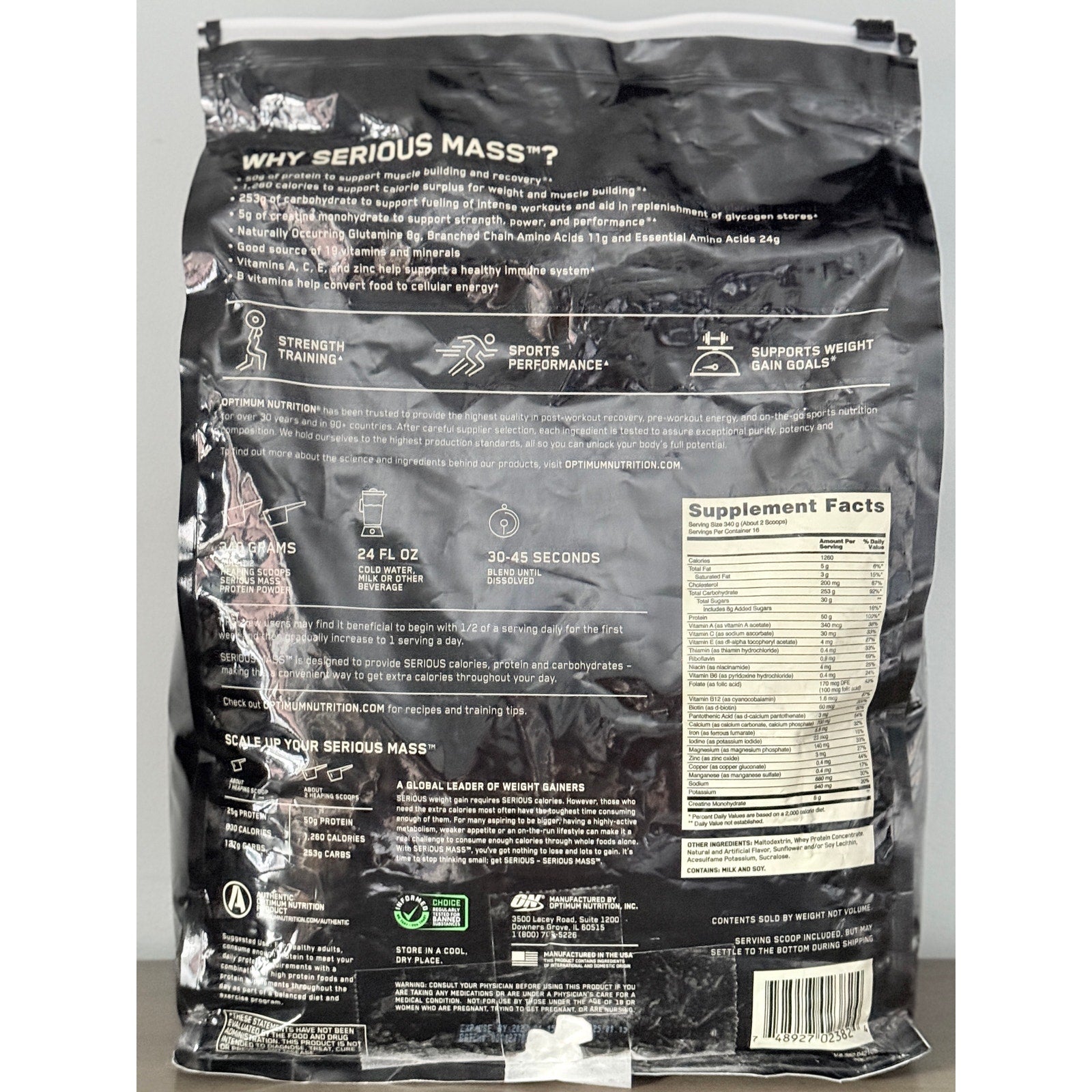 Optimum Nutrition Serious Mass Weight Gainer Protein Carb Powder Drink Vanilla