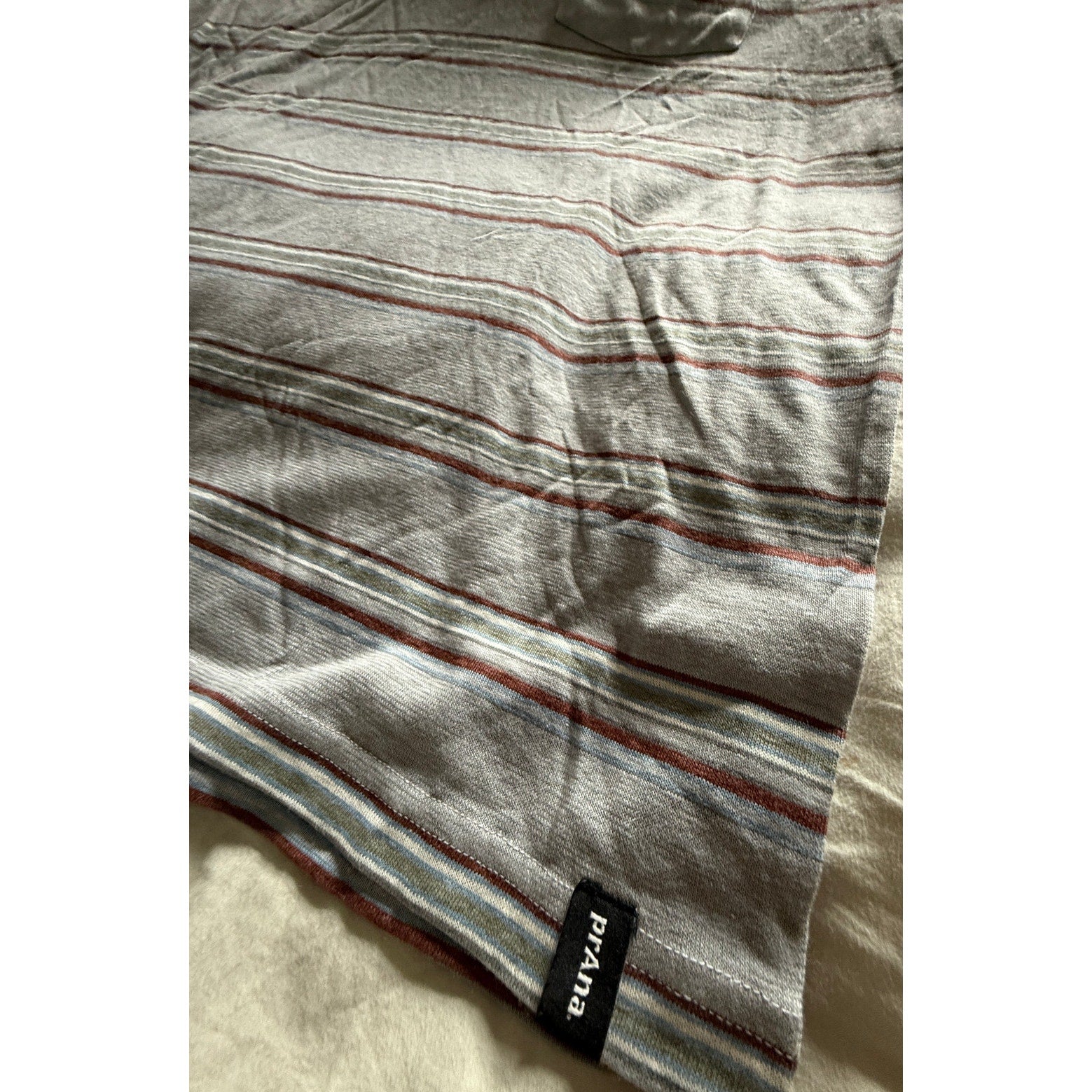 prAna Mens Organic Cotton & Hemp Tee Shirt Size XXL Gray /Alloy w/Stripes NWT