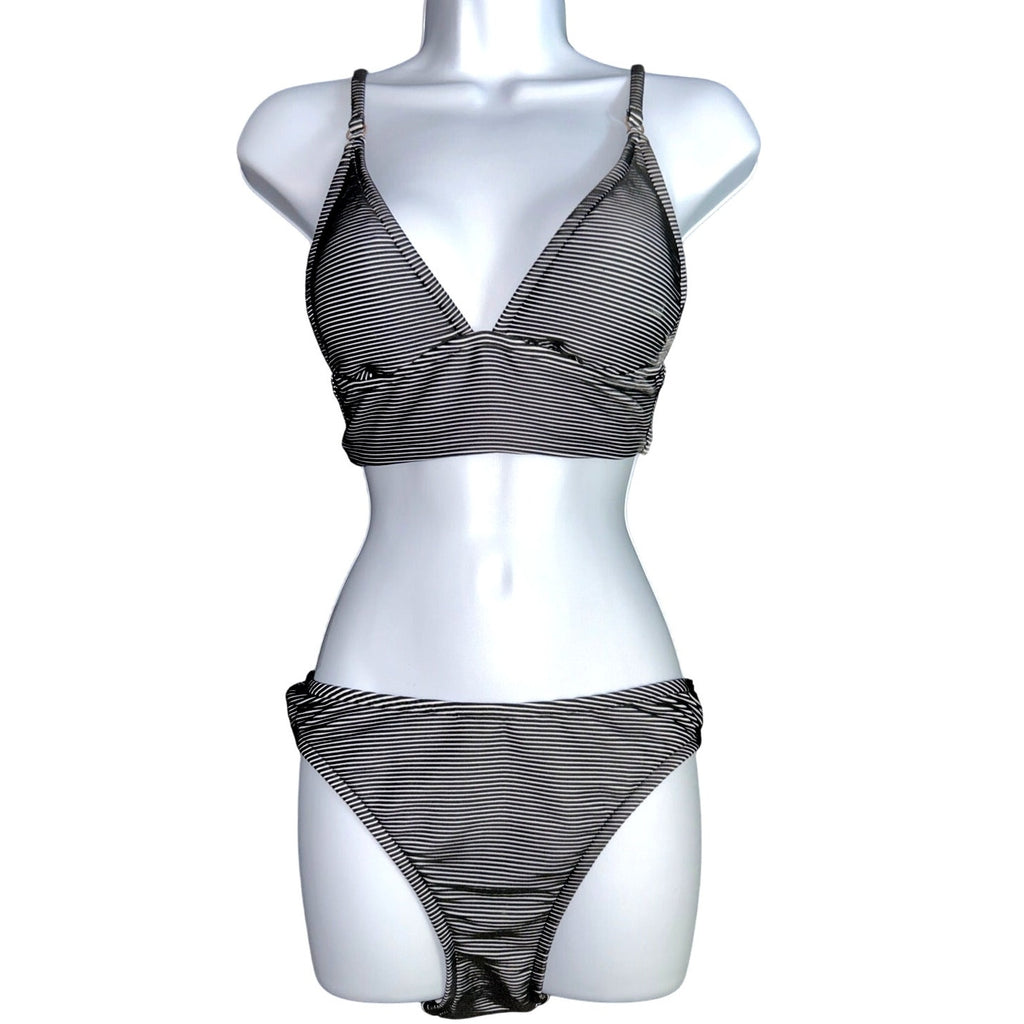 Shade & Shore Striped Textured Bikini -Top Med /Bottom Large -Black & White NWOT