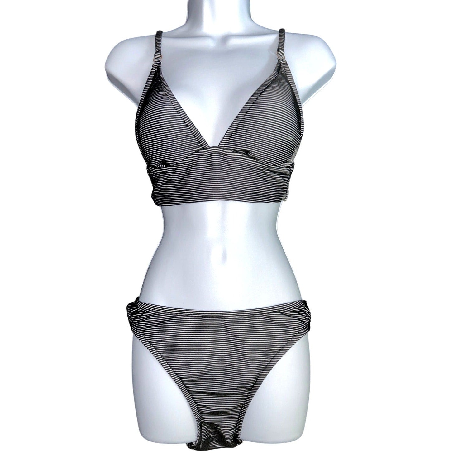 Shade & Shore Striped Textured Bikini -Top Med /Bottom Large -Black & White NWOT