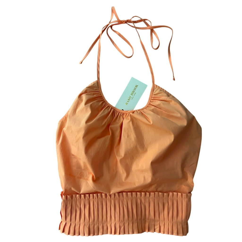 Ramy Brook Charlie Halter Top Size Small Tropical Peach Pleated Hem Retail $245