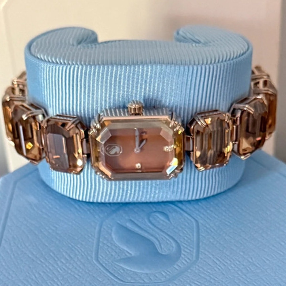 Swarovski Millenia Bracelet Watch Champagne Gold Octagon Crystals Swiss Quartz