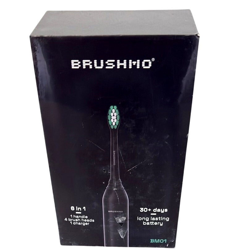 Brushmo BM01 Electric Sonic Toothbrush Black Rechargeable 4 Heads New Sealed