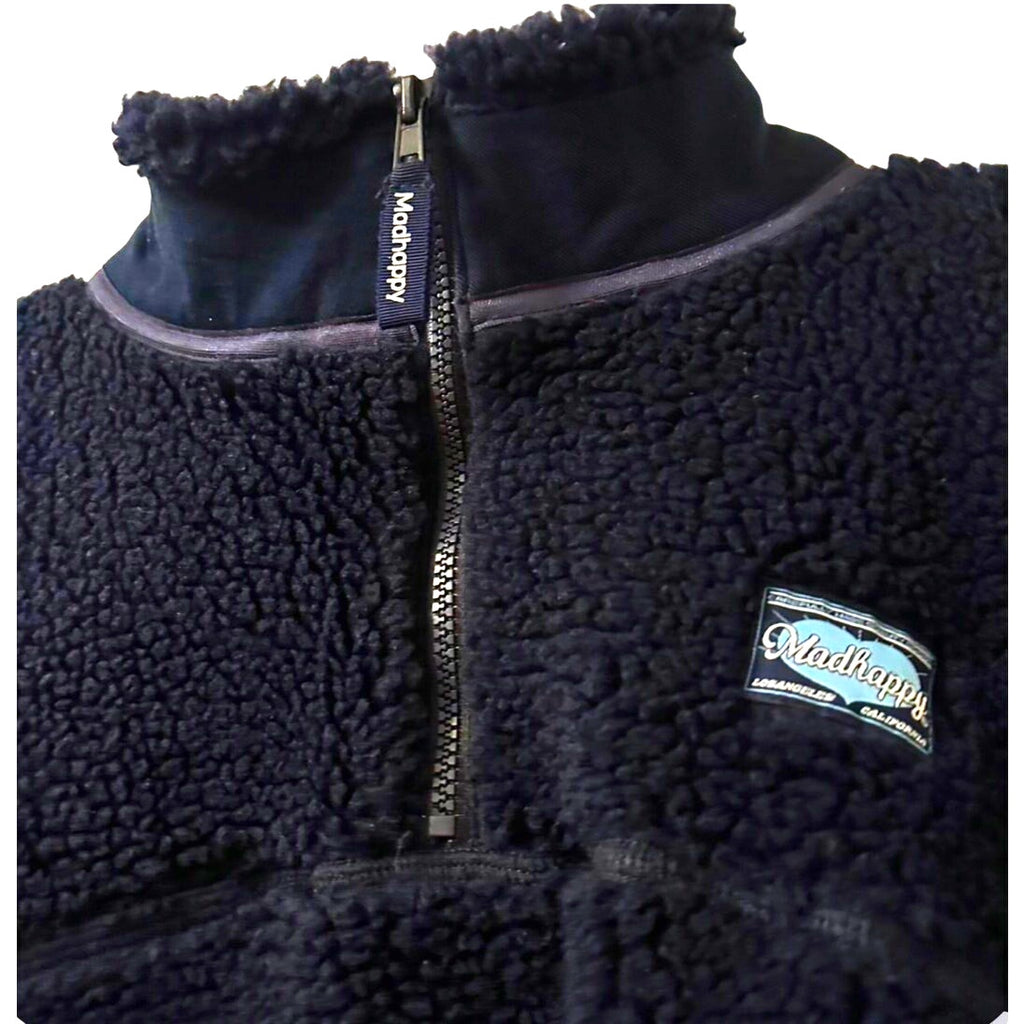 Madhappy Plush Sherpa Dark Navy Blue Premium Fleece Half‑Zip Pullover NWT Sz XS