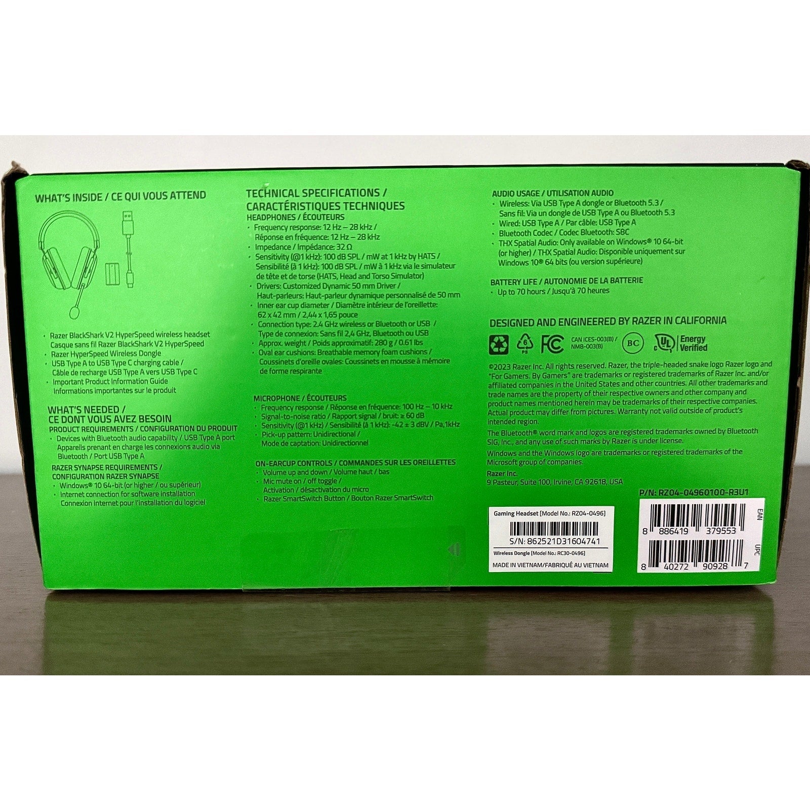 Razer BlackShark V2 HyperSpeed Wireless Gaming Headset Factory Sealed