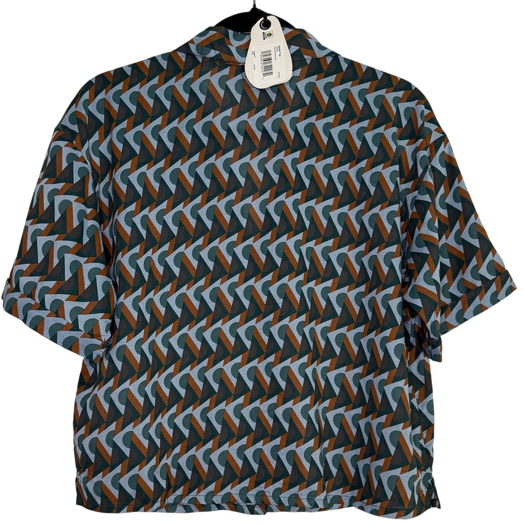 PrAna Iguala Retro Geo Mid Top High Tide Blues Button Down Shirt Women S NWT