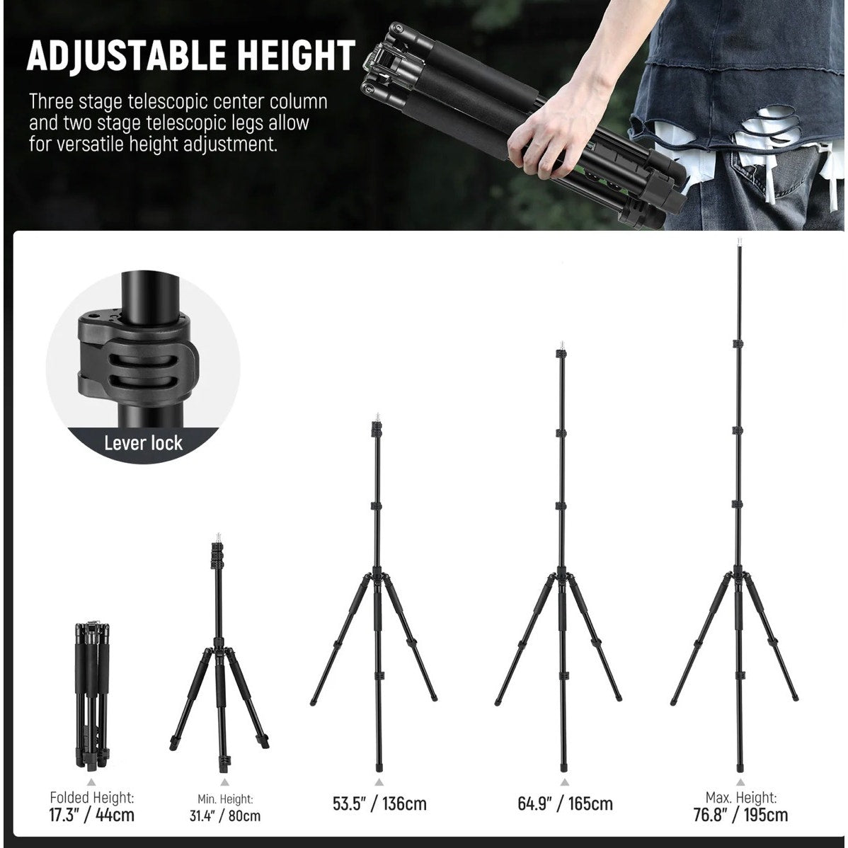 NEEWER ST195 195cm Versatile Portable Photography Light Stand Adjustable Height