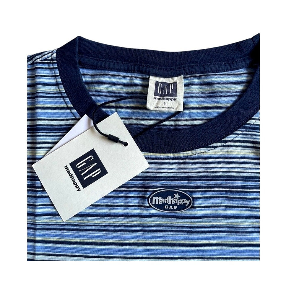 Womens Y2K Baby Tee Madhappy x Gap Coastal Blue White Stripe Madhappy Logo Small