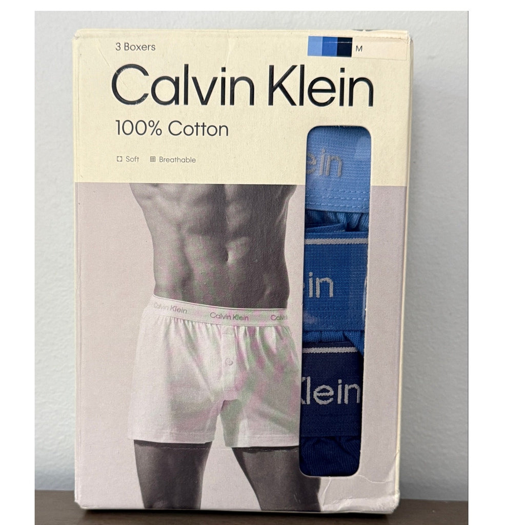 Calvin Klein 3 Pack 100% Cotton Boxers Soft Breathable Men’s Size M New in Box