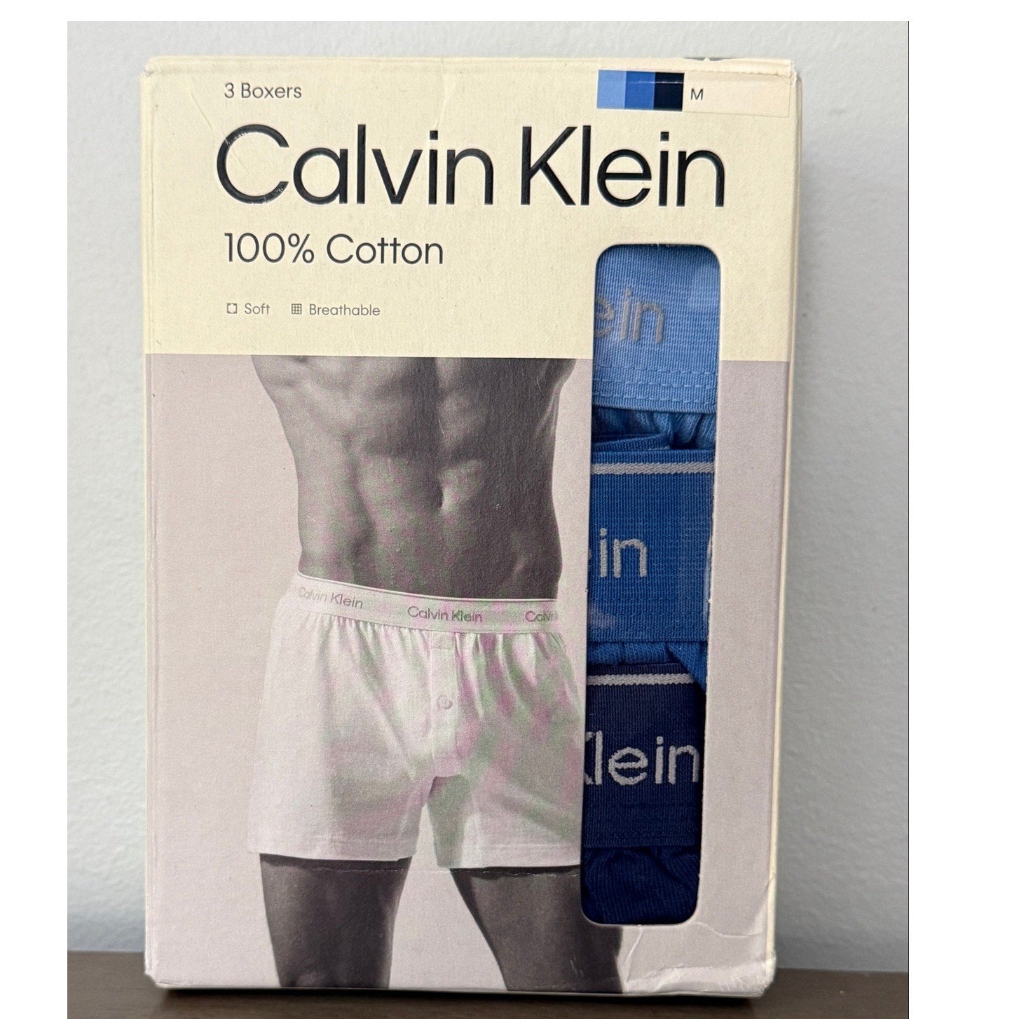 Calvin Klein 3 Pack 100% Cotton Boxers Soft Breathable Men’s Size M New in Box