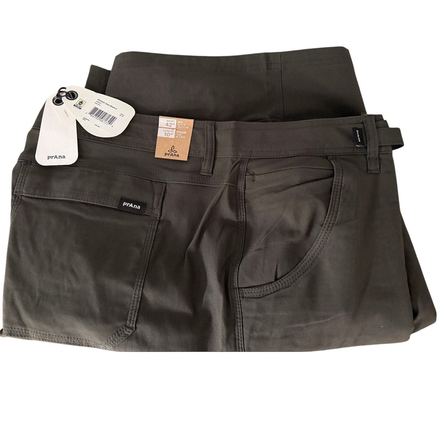 Mens PrAna Stretch Zion Short II Size 42 Waist Built in Belt Dark Iron Gray NWT