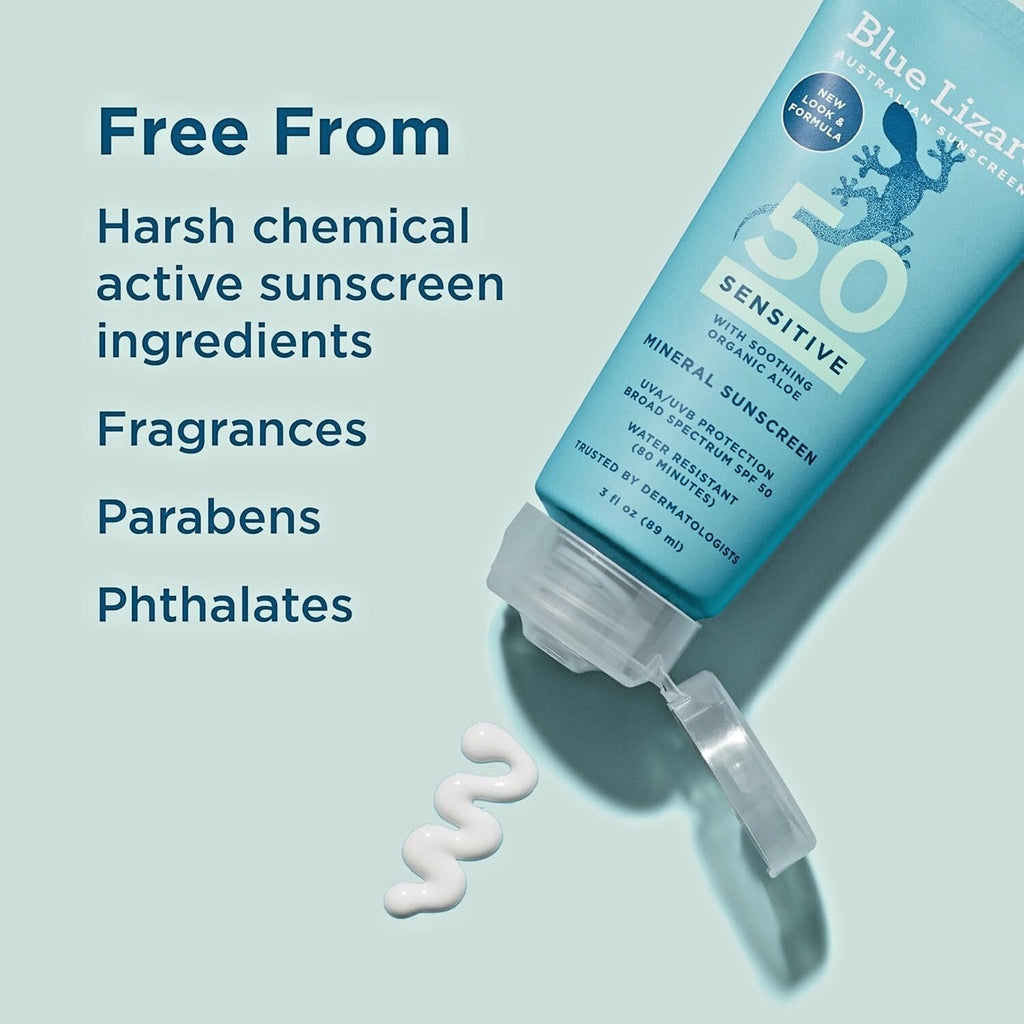 Blue Lizard SENSITIVE Mineral Sunscreen with Zinc Oxide, SPF 50+ Water Resistant