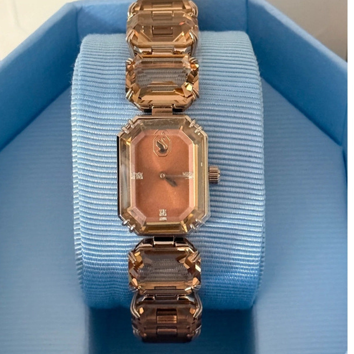 Swarovski Millenia Bracelet Watch Champagne Gold Octagon Crystals Swiss Quartz