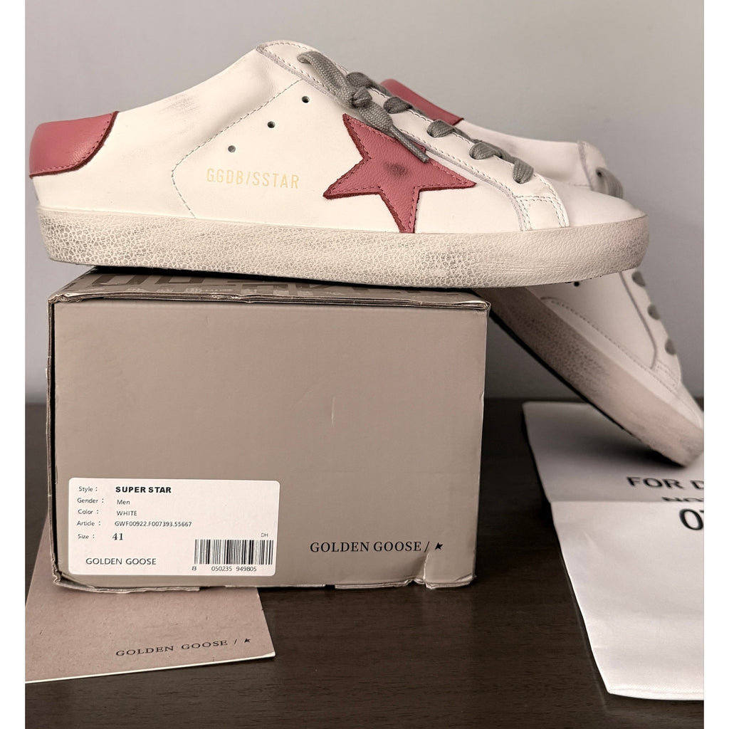 Golden Goose Super‑Star Sz 41 / 11 – White Leather, Rosa Cipria Star & Heel Tab