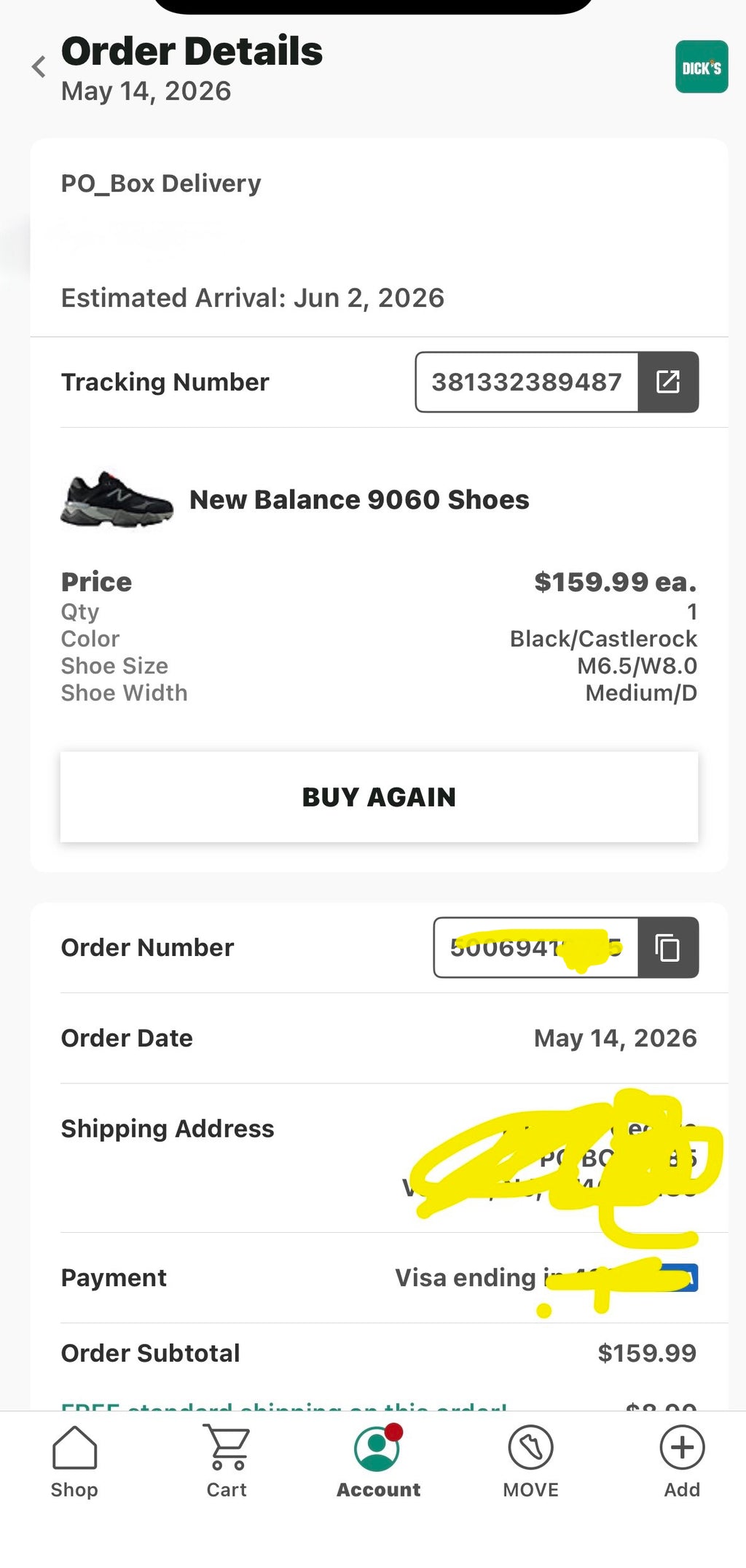 New Balance 9060 Running Lifestyle Sneakers Mens Sz 6.5 /Womens 8 Black/Gray NIB