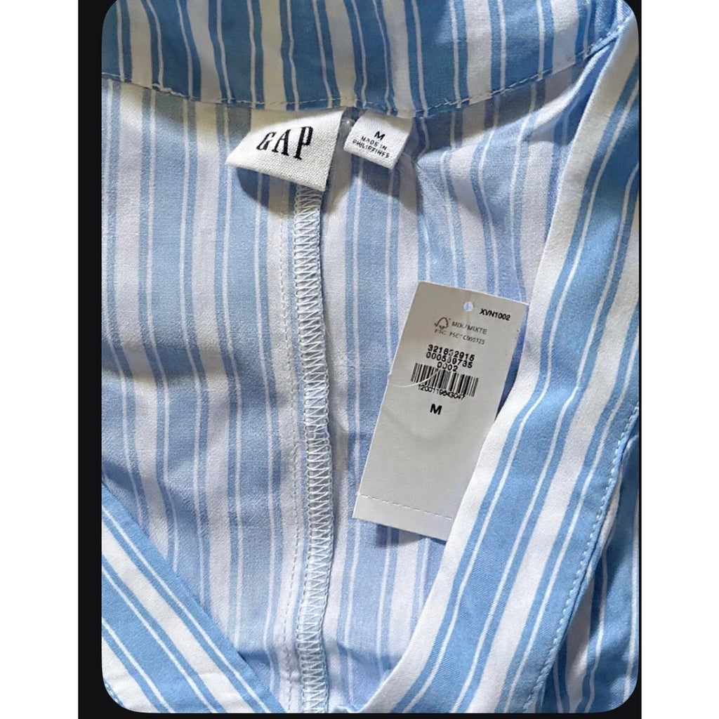 Gap Everyday Essentials Dress Blue & White Vertical Stripes Sz Medium NWT