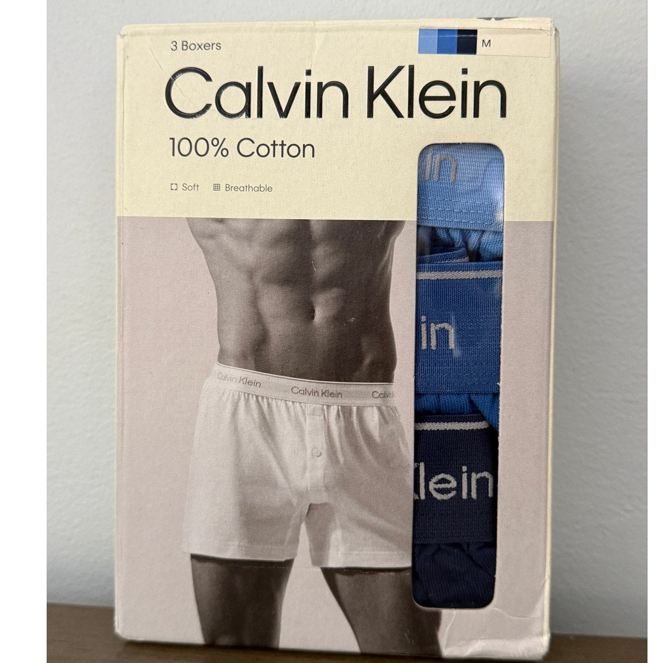 Calvin Klein 3 Pack 100% Cotton Boxers Soft Breathable Men’s Size M New in Box