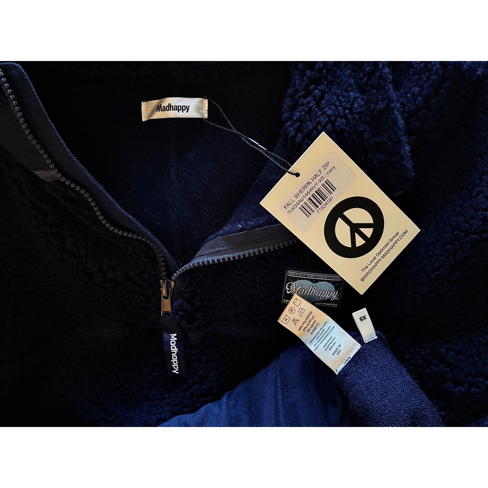 Madhappy Plush Sherpa Dark Navy Blue Premium Fleece Half‑Zip Pullover NWT Sz XS
