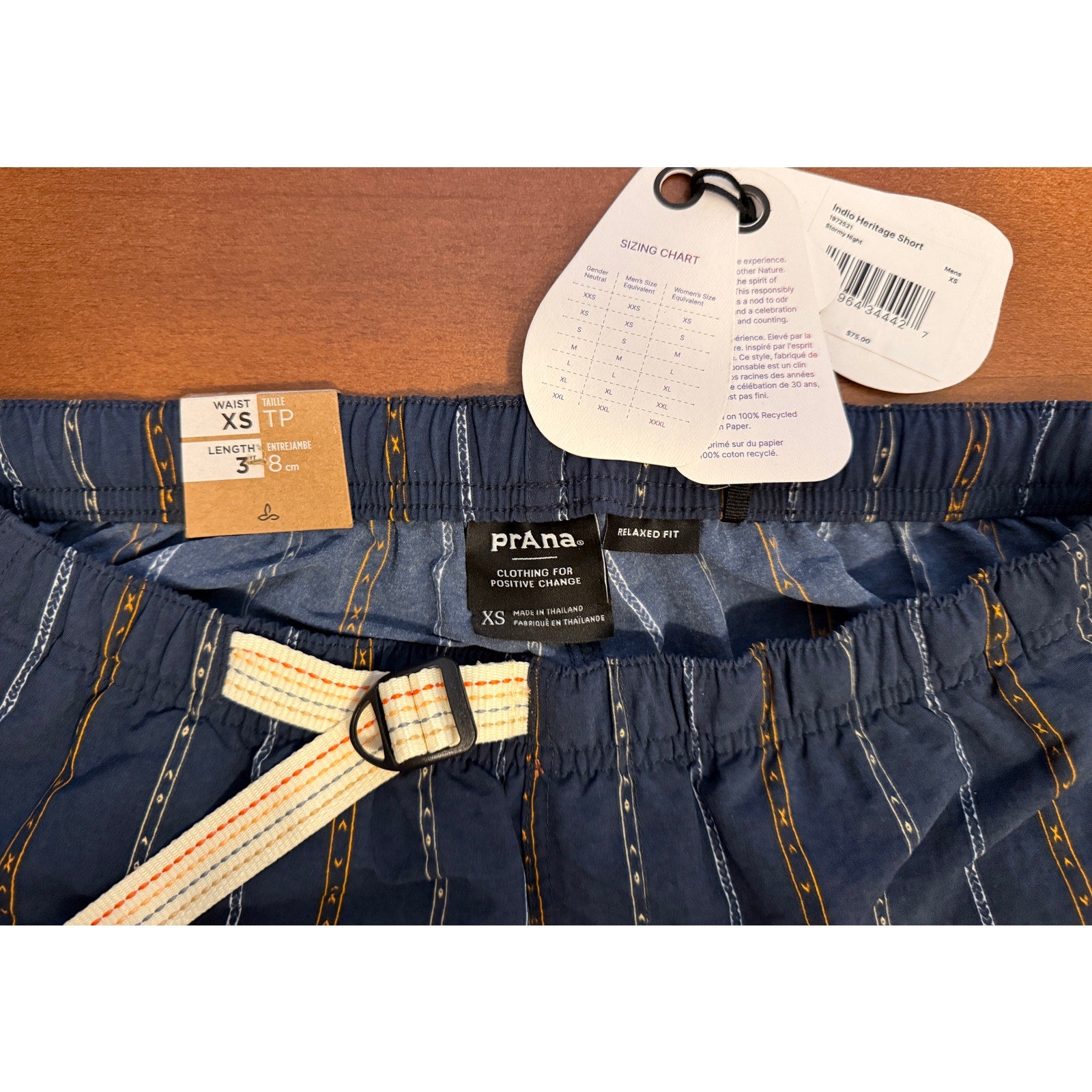 Womens Prana 90s Style Inspired Indio Heritage Shorts Stormy / Navy Sz Small 3"