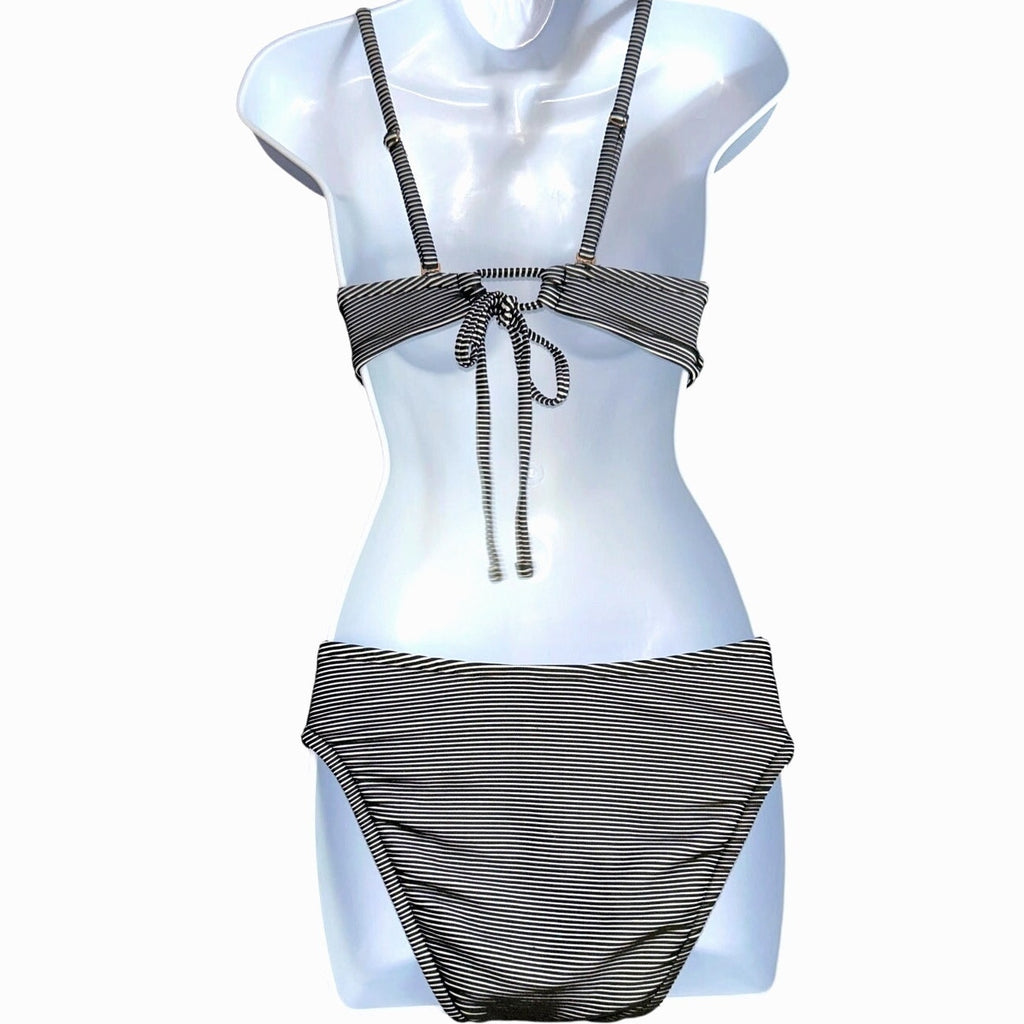 Shade & Shore Striped Textured Bikini -Top Med /Bottom Large -Black & White NWOT