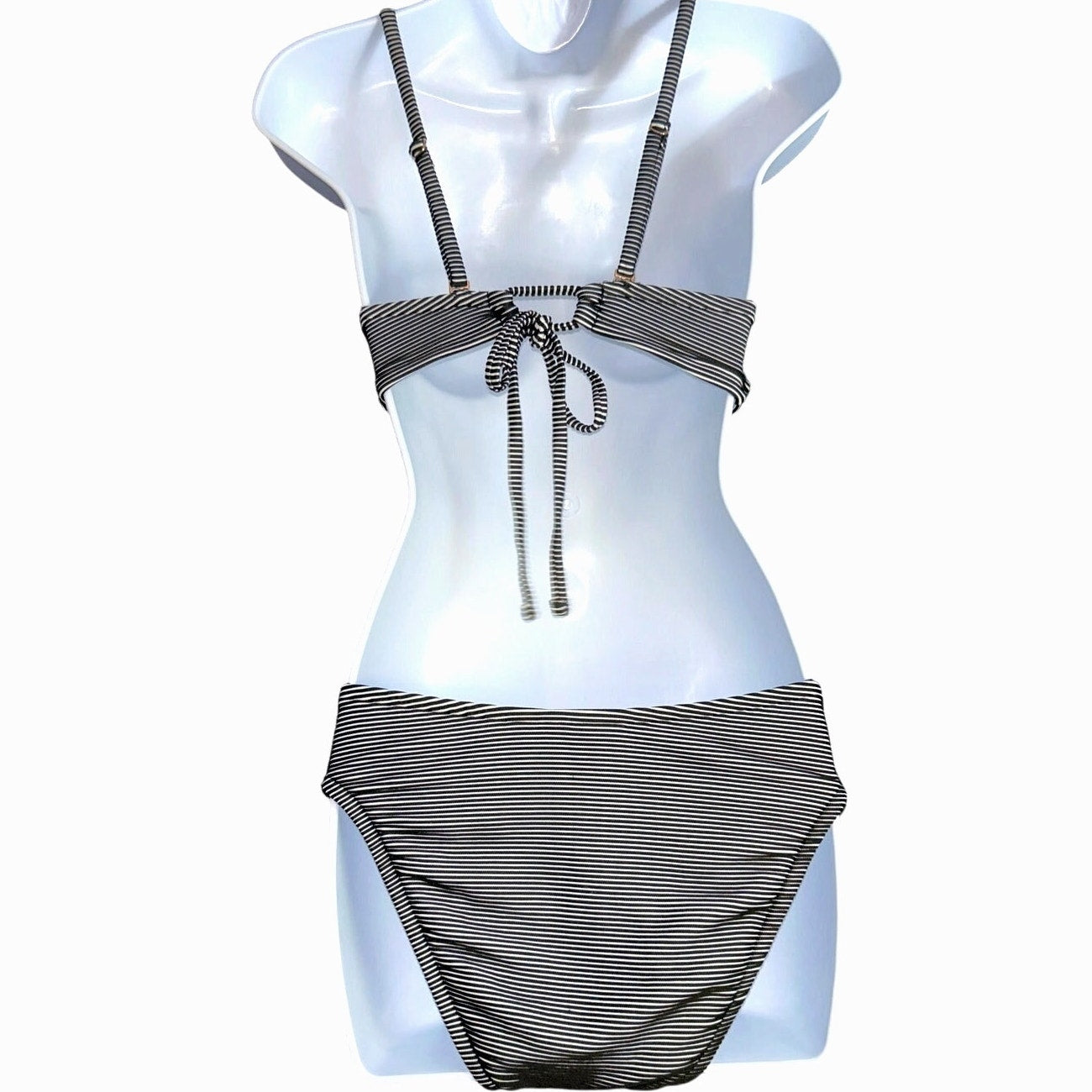 Shade & Shore Striped Textured Bikini -Top Med /Bottom Large -Black & White NWOT