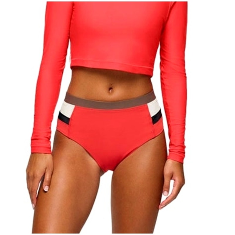Womens Prana Baja Bound High Rise Bikini Sz Medium Colorblock Rose Fire / Black