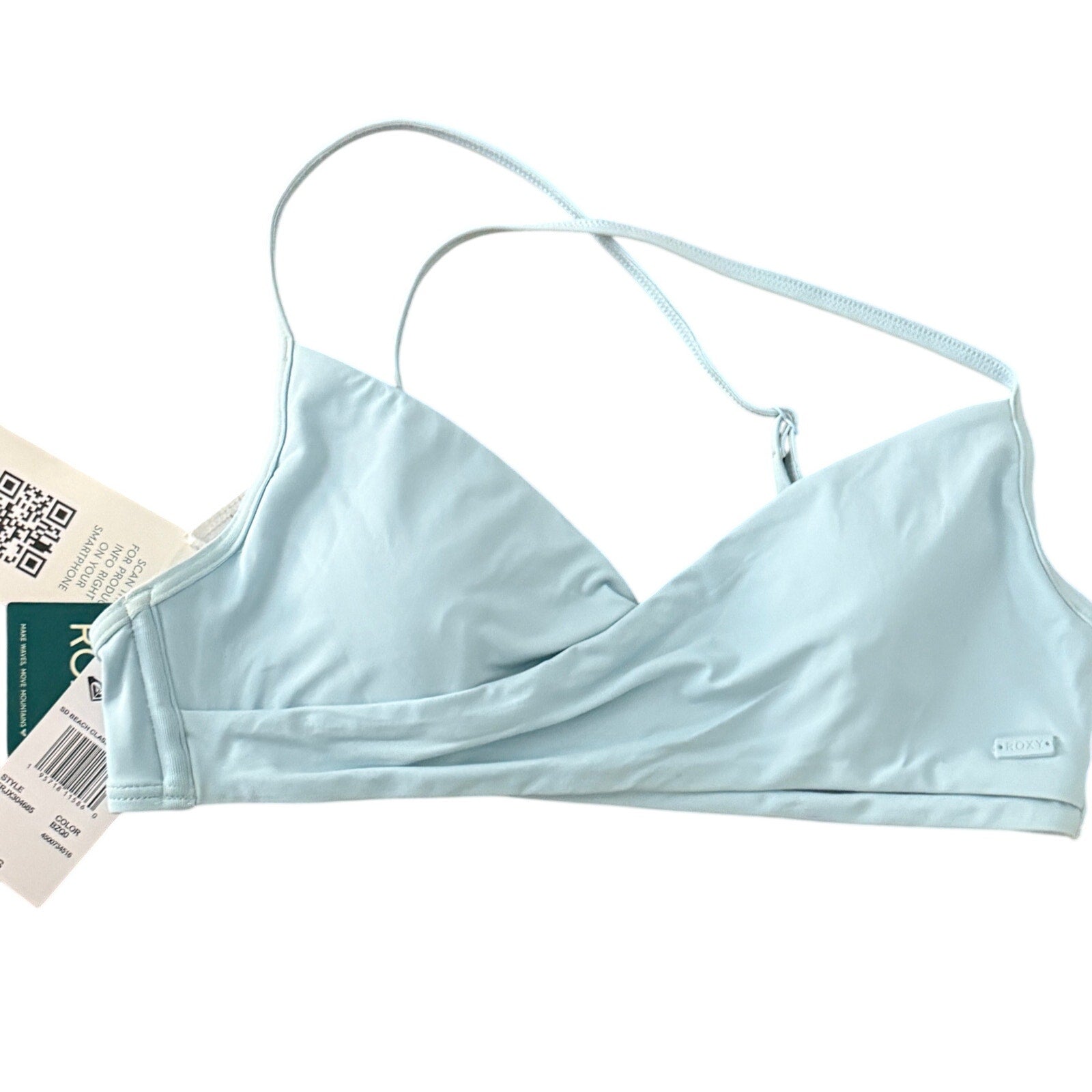 Roxy Light Blue Wrap Halter Bikini Top Size S  Swim Beach Surf Swimwear NWT