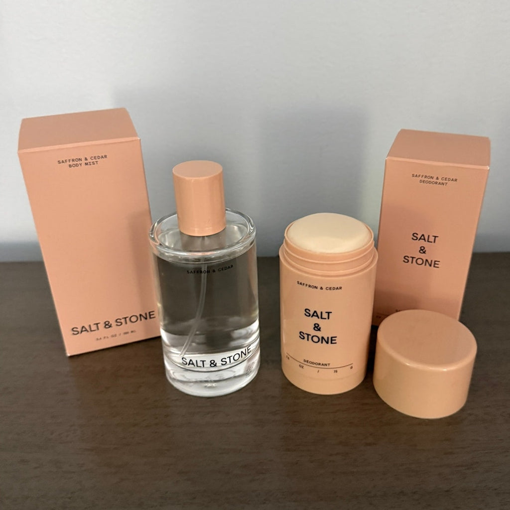Salt & Stone Saffron & Cedar Body Mist + Deodorant Set Brand New in Box