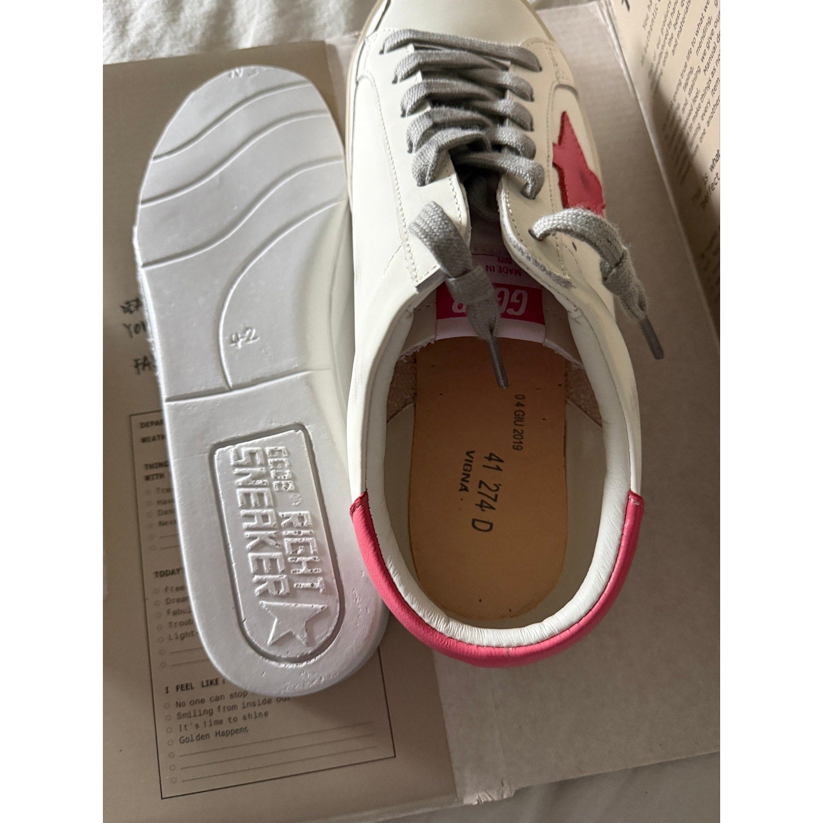 Golden Goose Super‑Star Sz 41 / 11 – White Leather, Rosa Cipria Star & Heel Tab