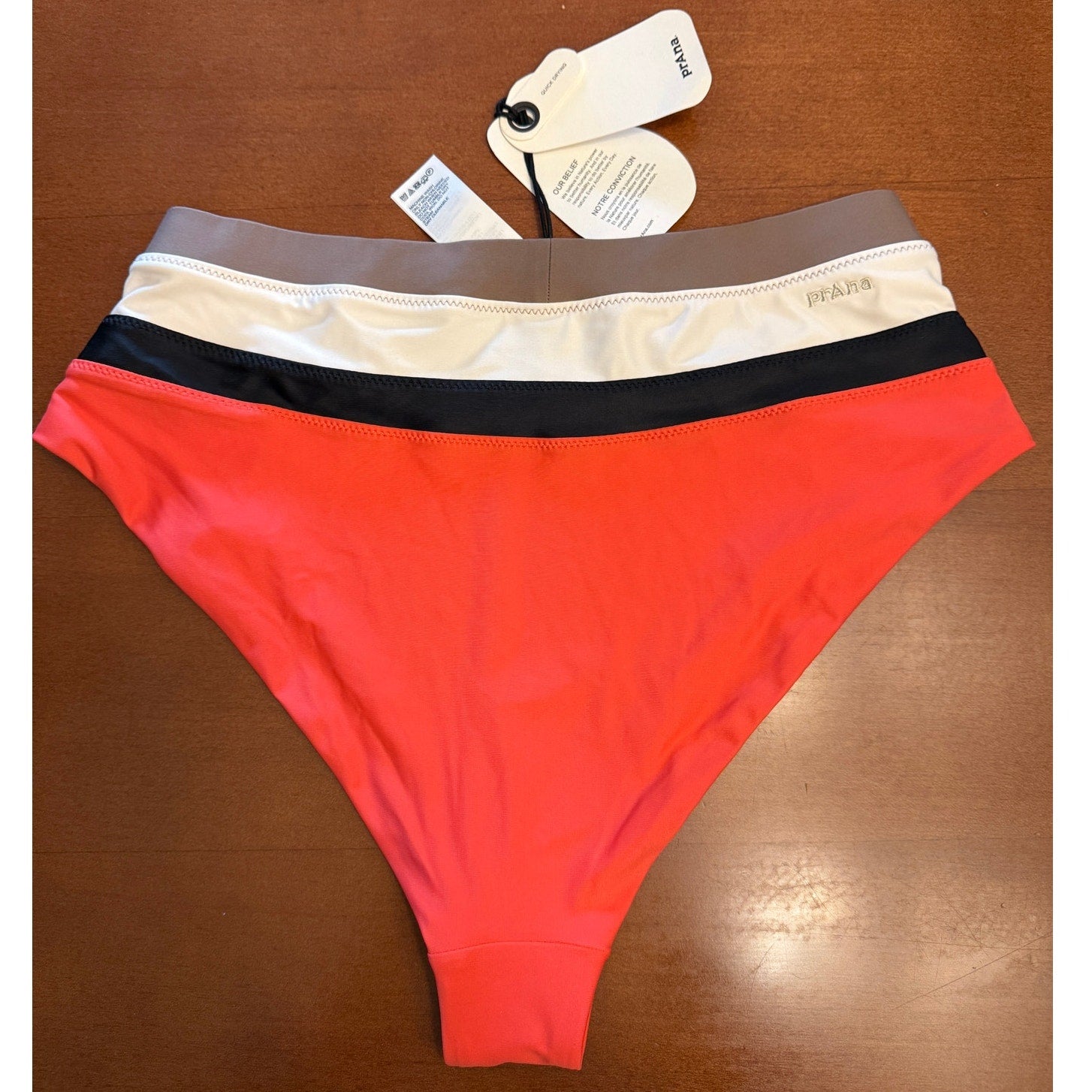 Womens Prana Baja Bound High Rise Bikini Sz Medium Colorblock Rose Fire / Black
