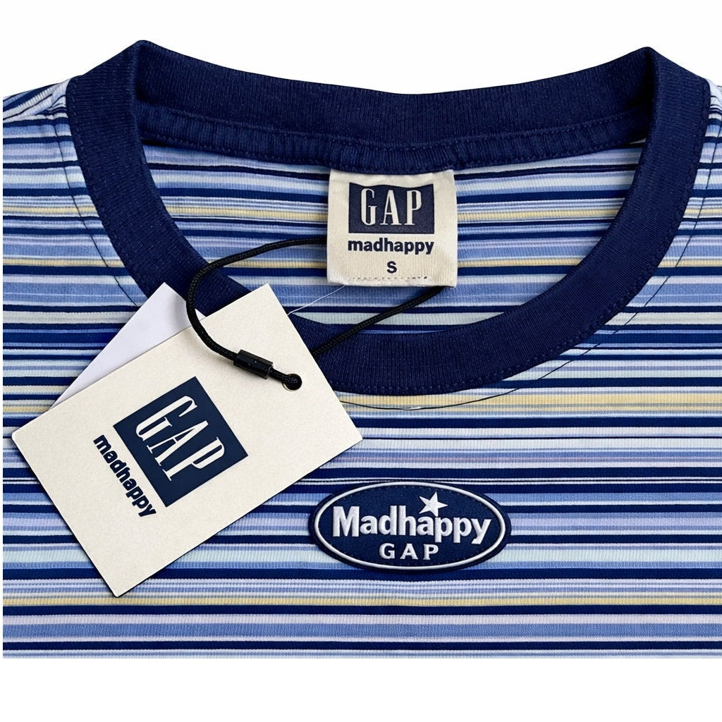 Womens Y2K Baby Tee Madhappy x Gap Coastal Blue White Stripe Madhappy Logo Small