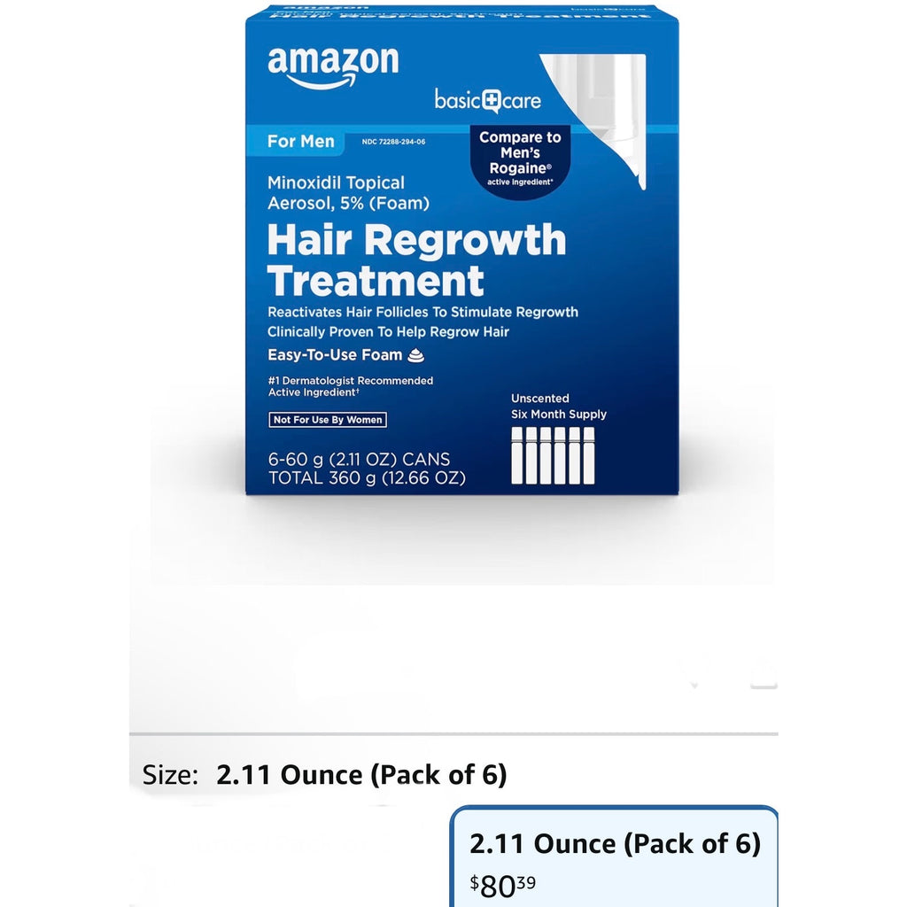 Amazon Men Hair Regrowth Treatment 5% Minoxidil Topical Aerosol Foam 6 Month