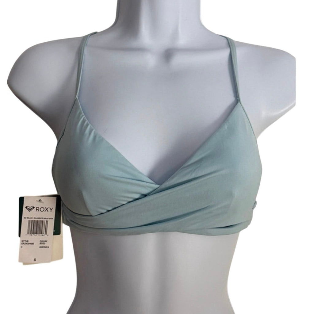 Roxy Light Blue Wrap Halter Bikini Top Size S  Swim Beach Surf Swimwear NWT