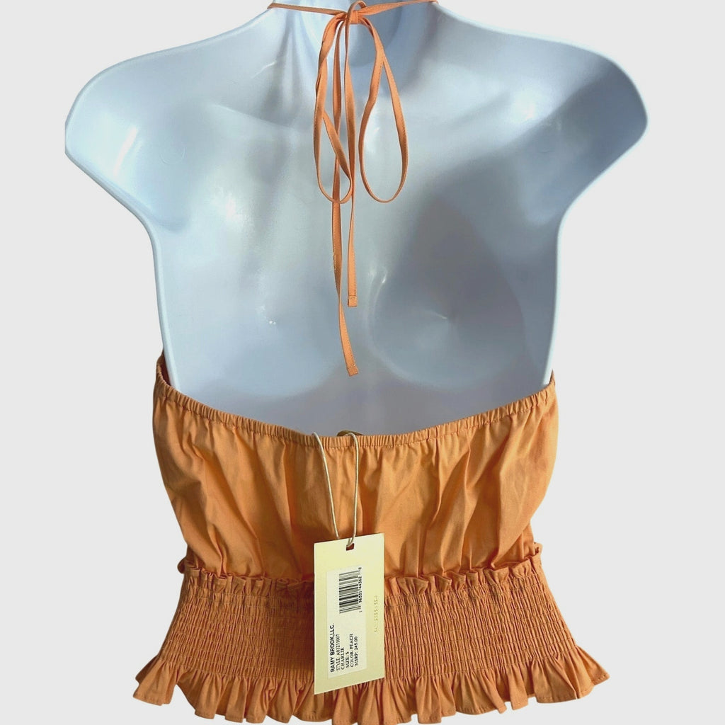 Ramy Brook Charlie Halter Top Size Small Tropical Peach Pleated Hem Retail $245