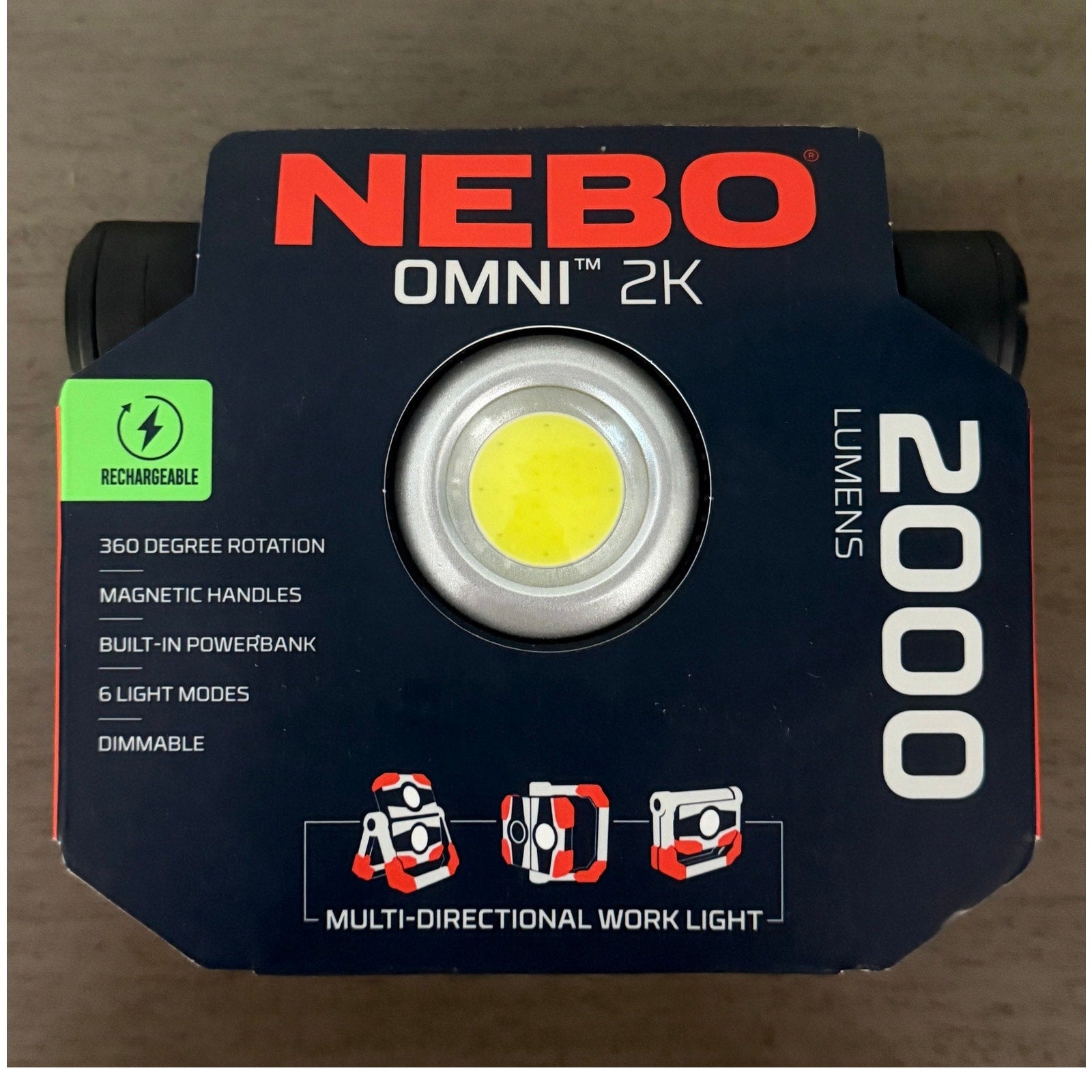 NEBO Omni 2000 Lumen COB LED Black Rechargeable Handheld Work Light NEW