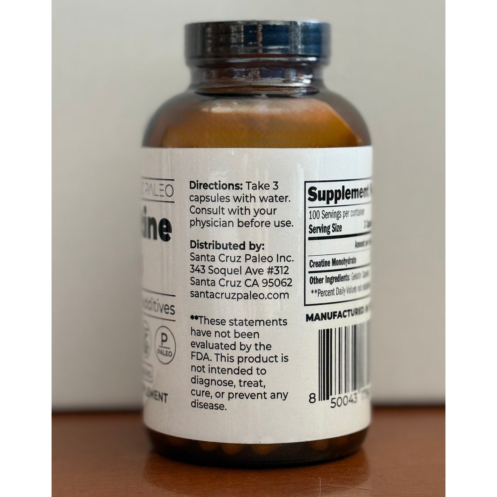 Santa Cruz Paleo Creatine Capsules 300ct Keto Clean Muscle Strength Supplement
